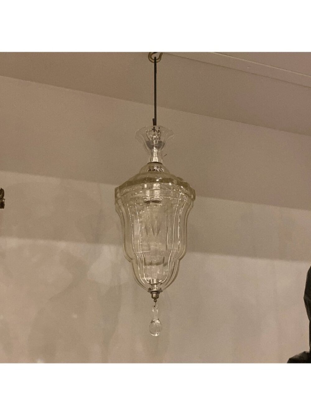 Cut-Crystal Hanging Hall Lantern Pendant Acorn Shape circa 1900